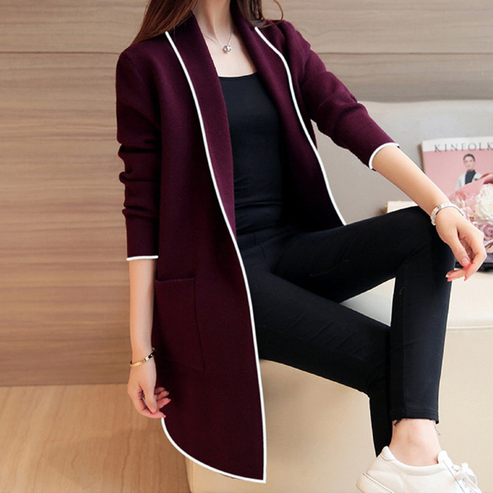 2019 Fashion Casual Women's Long Sleeve Cardigan Coat Jacket Slim Loose Plus Size M-3XL OL Pockets Coat Turn-down Collar Jackets