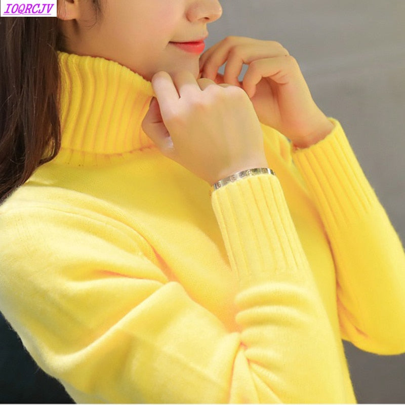 2018 New Autumn winter Women Knitted Sweaters Pullovers Turtleneck Long Sleeve Solid Color Slim Elastic Short Sweater Women K861