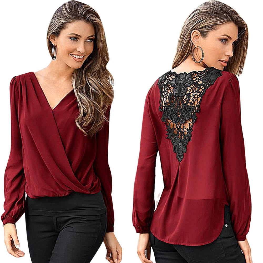 Fashion Women Long Sleeve Twisted Open Back Loose Tops Casual